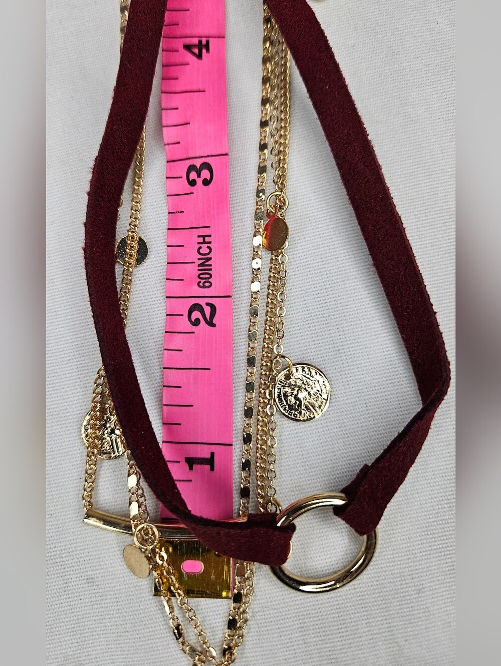 NWOT Burgundy Suede Gold Layered Choker Necklace Set Multi Strand 12-16" - Picture 10 of 10